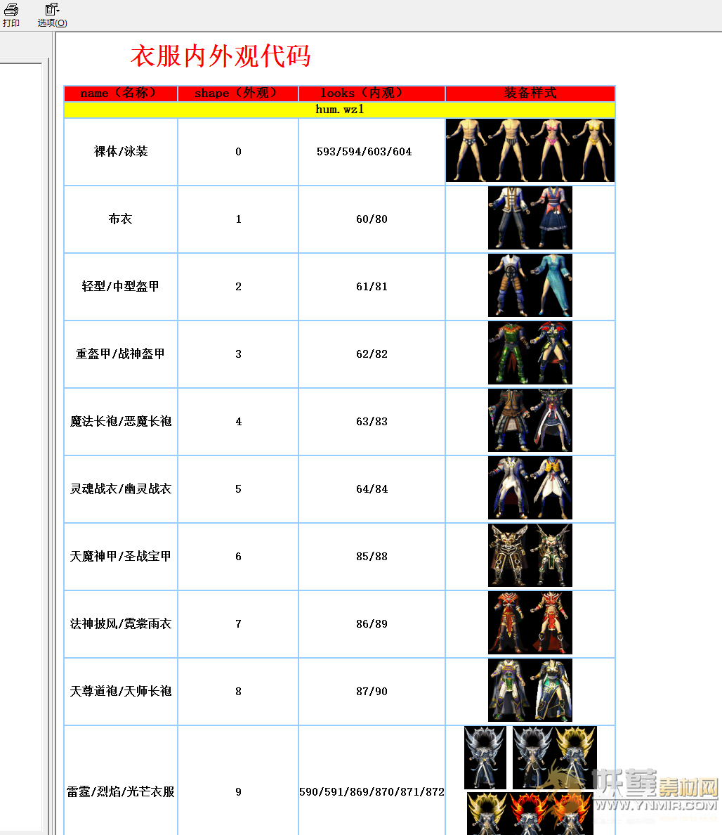 GM大神专用工具2-盛大武器衣服内外观代码大全-珍贵资源
